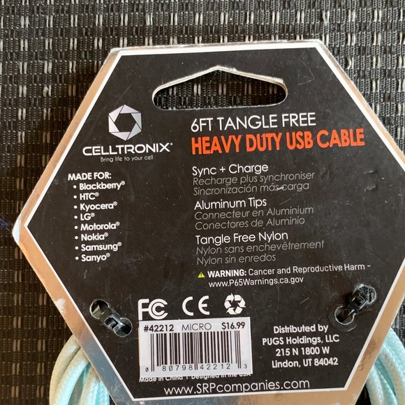 New Micro USB Celltronix 42212 Titanium 6' Tangle Free Heavy-Duty cable charger - Picture 3 of 6